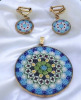 Italian Millefiori Sterling Silver Gold Over Jewelry Set Stamped AMV