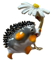 Hedgehog Daisy Brooch Enamel Adorable