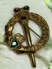 Claddagh Heart Brooch with Green Cab Crystal Heart Jeweled Sword