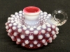 Unsigned FENTON Candle Holder Hobnail Cranberry Glass with Candle Sticks - 2