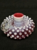 Unsigned FENTON Candle Holder Hobnail Cranberry Glass with Candle Sticks - 4