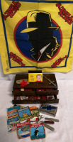 Gentlemen's Lot - Vintage Gunther Jewelry Box Filled with Unique Pins, Stickers, Pocket Knives ++