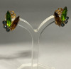 Austrian AB Rising Leaf Brooch Glowing Clip on Earrings Emerald Topaz Rhinestones - 4