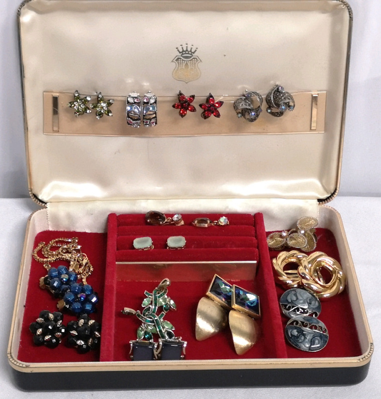 Fantastic Clip Style Earrings in Case - Some signed Coro, Averill, Nina Ricci, West Germany