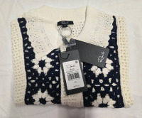 New | Milan Navy Crochet Daisies | Rails XS Crochet Short Sleeve Sweater | * Retails For $288 *