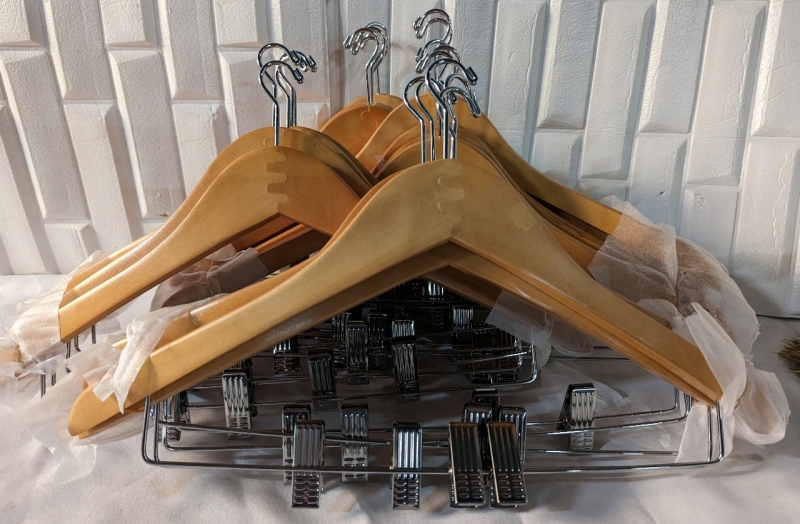 20 Wooden Hangers with Pants Clips.