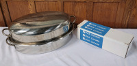 2 Pcs | Cooking Lot | Lifetime Custom Designed 1304 Stainless Steel Roasting Pan Measures 6.5" Tall & 17" Wide | & 1 Roll Of Aluminum Foil ( Unknown Length )