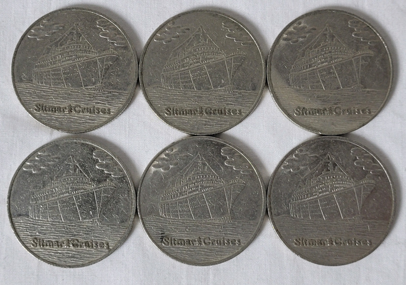 Vintage SitMar Cruise Line Casino Gaming Tokens , Six (6) Tokens