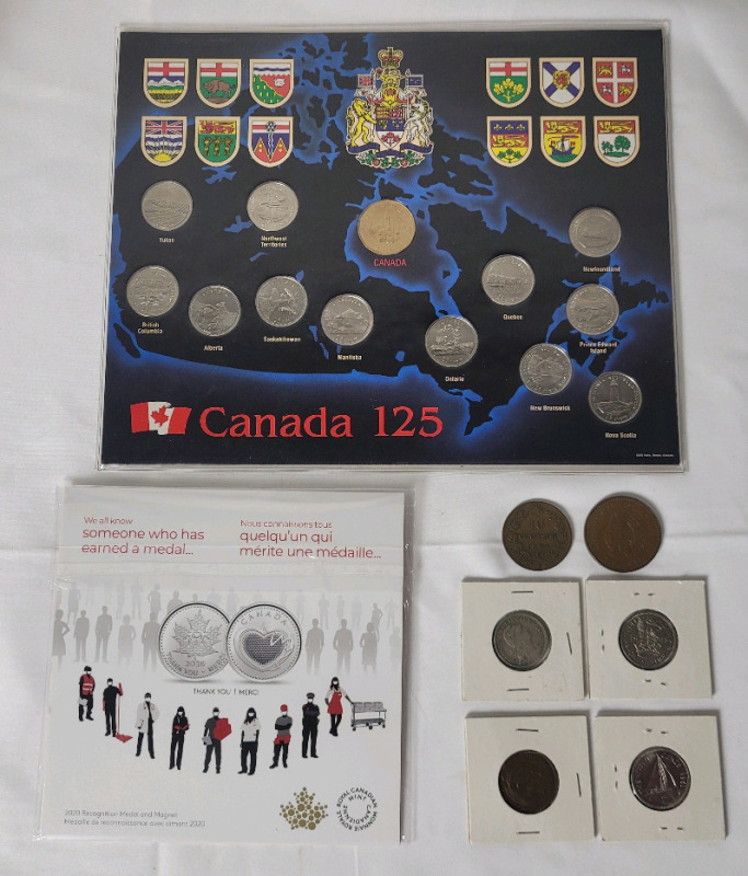 World Coin Lot : 1992 Canada 125 Provincial Quarter / Loonie Set , Mexico Great Britain Portugal Coins & 2020 RCM Recognition Medal and Magnet Set