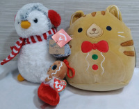 3 New Plushes Lot Baby Beanies, Squishmellow & Pompom 4-9"
