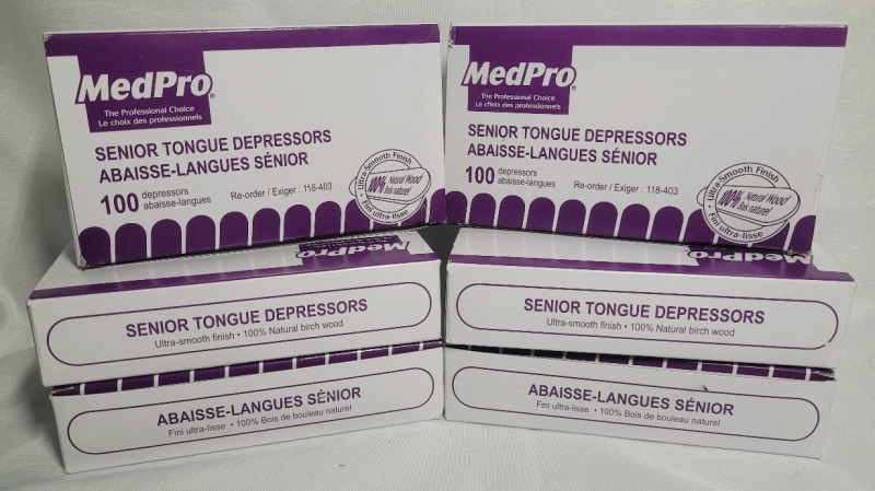 MedPro Wooden Tongue Depressors , 6 Boxes , 100 per Box , 600 Total - New