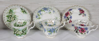 Royal Albert " Flowers of the Month " Cups & Saucers . May , July & August . All Cups & Saucers Ring True Except May Saucer Has Dull Ring