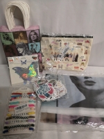 New TAYLOR SWIFT Party Lot - 12 Gift Bags, 100 Stickers, 11 Brackets, Make Up Case & Happy Birthday Photo Back Drop