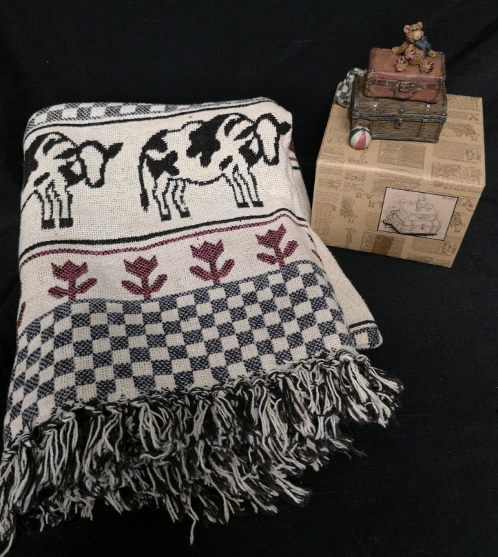 Cow Throw Blanket & Teddy Bear Figure