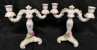 Pair of Vintage PMP Porcelain Candelabras - Hand-painted made in Germany GDR Porce 9" Tall & Wide