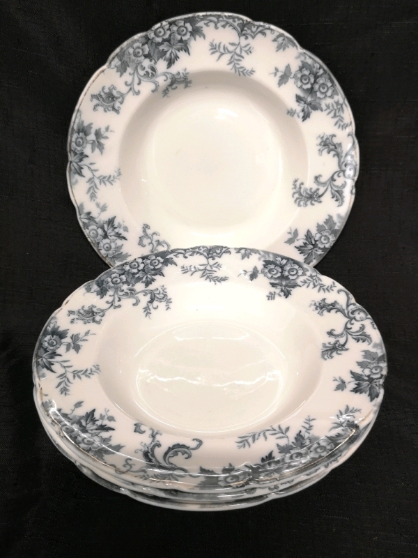 4 Doulton Burslem Soup Bowls 'Lynn' Blue and White Transferware