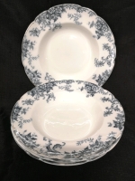 4 Doulton Burslem Soup Bowls 'Lynn' Blue and White Transferware