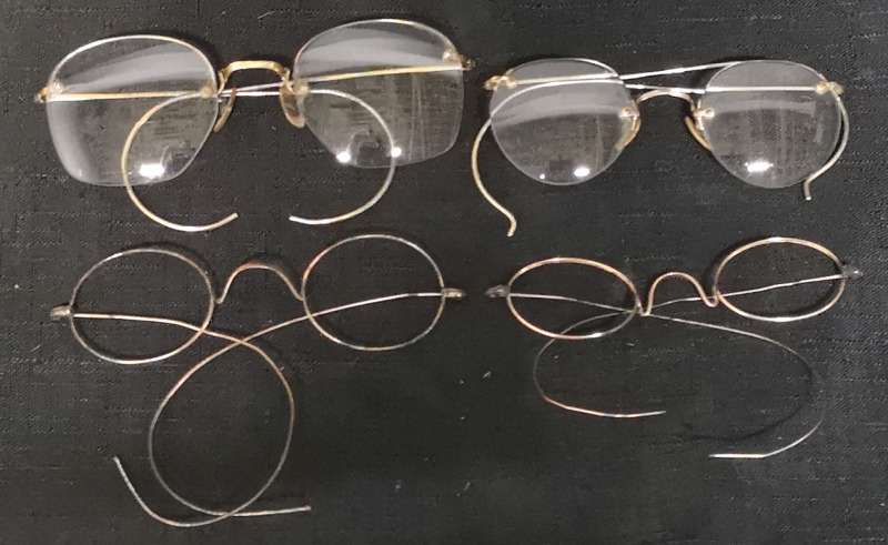 4 Vintage Gold Tone Wire Glasses & Frames - Artcraft, Perfex, Consol & J.S. Smith