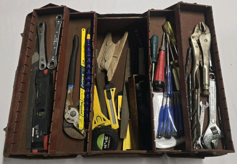 Assorted Tool Lot / Metal Tool Chest W/ Contents | Chest Includes But Isn't Limited To: Clamps, Pliers Measuring Tape & Many More!