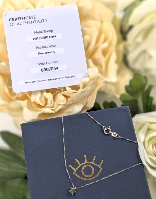 Dainty Signed Midas 14K (585K) White Gold Star Necklace w Gift Box & Certificate of Authenticity