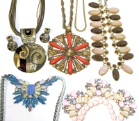 Unique Large 2.5" Diam Pierrot Clown Face Coral Necklace + Necklace Earrings Set + 4 Additional Necklaces | Up to 23" Long