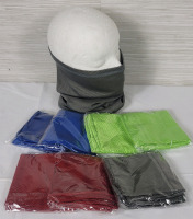 New - Eight (8) Neck / Face Gaiters . Grey , Green , Blue & Red . 100% Polyester , Washable