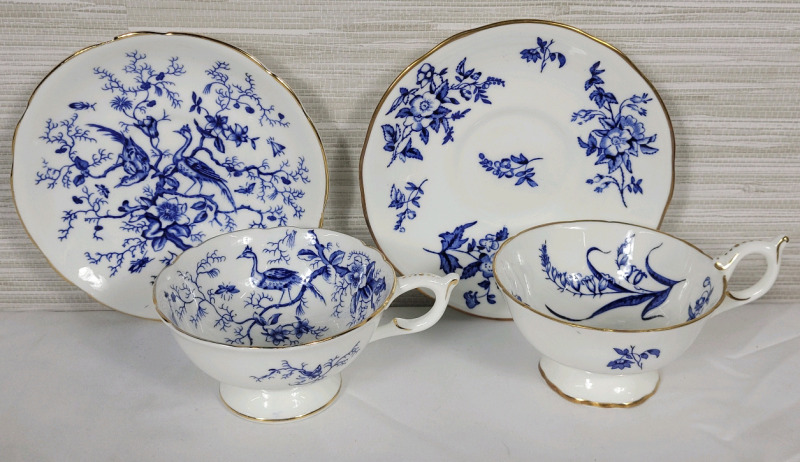 Coalport Blue Cairo & Coalport Blue Flowers Cups and Saucers . All Cups & Saucers Ring True. Some minor wear to gold trim