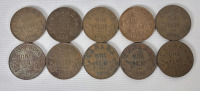1920 - 1936 Canadian King George V Small Cent Penny Lot. 1920 , 1928 , 1929 , 1931 , 1932 &times;2 , 1933 , 1934 , 1935 & 1936 . Ten (10) Coins