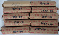 1965 - 1987 Canadian Penny Rolls . One (1) Roll for Each Year . 1965 , 1979 , 1980 , 1981 , 1982 , 1983 , 1984 , 1985 , 1986 & 1987