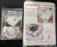 New Cross Stitch Patterns - Mary Maxim "Spring Lilac" Table Linens ( 60" by 104") and Wonder Art Pearle Edge Dresser Scarf (15" by 42")