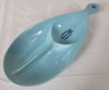 Cronin Blue Tulip Pottery Teardrop Divided Serving Dish Bowl . Measures 12.5"&times;5.5" . No chips or cracks