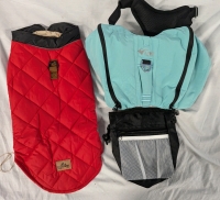 New Dog Walking Lot. Includes XS Saddlebag Harness, XL Winter Coat and Travel Pouch (7.5" by 8").