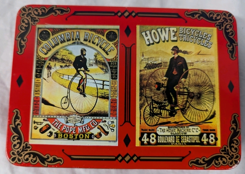 Vintage Howe Bicycle Playing Cards in Tin, Scorepad and Pencil with Chateau Hands Free Earphones.