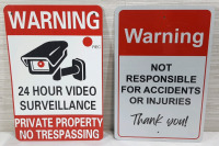 2 New Warning Metal Signs - 12"X8"