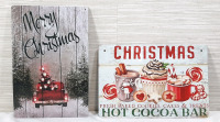 2 New Christmas Themed Metal Signs - 12"X8"