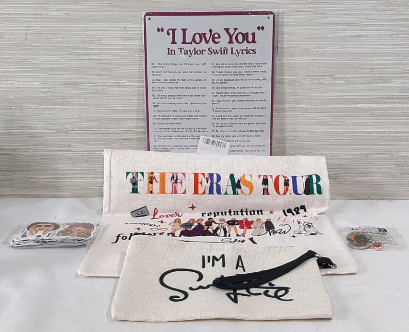 New Taylor Swift Merchandise, Including Carry Bag, Pencil Case, Metal Sign 12"X8", Keychains and Stickers