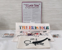 New Taylor Swift Merchandise, Including Carry Bag, Pencil Case, Metal Sign 12"X8", Keychains and Stickers