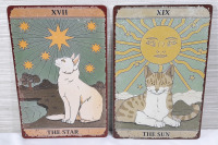 2 New Cat Tarot Card Metal Signs - 12"X8"