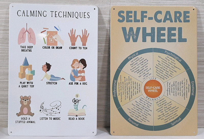 2 New Self Care Metal Signs - 12"X8"