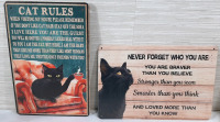 2 New Black Cat Metal Signs - 12"X8"