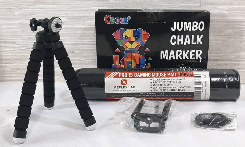 New Jumbo Chalk Marker Set with Eight Markers, Reflex Lab Pro-15 Gaming Mouse Pad 15" x 11" & Foldable Mini Tripod w Wireless Remote Shutter for Mobile Phones