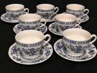 7 Enoch Wedgwood Cups & Saucers - Blue Onion Pattern