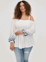 New Size 2XL | TORRID Embroidered Smocked Cold Shoulder Shirt | Retails for $87.50!