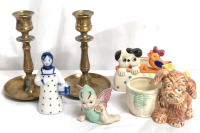 Vintage Home Decor Lot - Occupied Japan Planters, England Brass Candle Holders ++