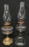 2 Vintage Glass Oil Lamps with Glass Hurricanes