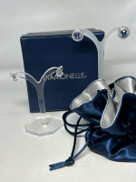 New Sterling Silver Diamonelle 4pc Pierced Earrings Blue / Clear stones and Diamonelle Jackets in Logo Box Pouch Great Gift Giving