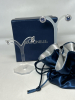 New Sterling Silver Diamonelle 4pc Pierced Earrings Blue / Clear stones and Diamonelle Jackets in Logo Box Pouch Great Gift Giving