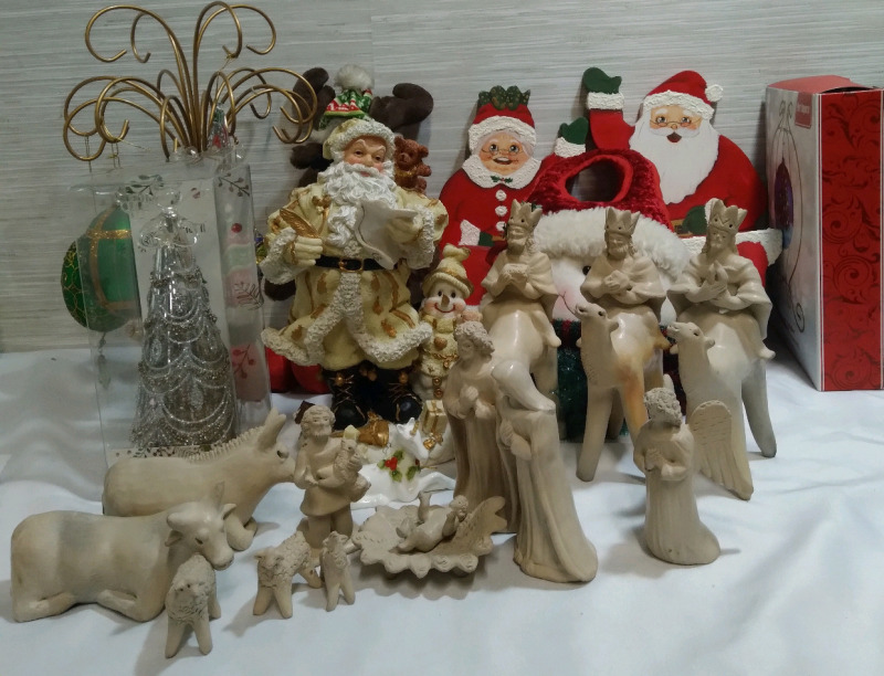 Huge Christmas Decor Lot Ornament Hangers. Shelves. GUATEMALA Figures and More