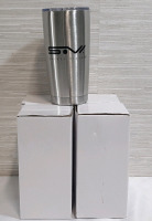5 New Sovi Stainless Steel Cups With Caps (6&frac12;" Tall, 3&frac12;" dm)