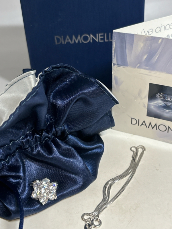 New 925 Sterling Silver CZ Stamped Snowflake Flower Pendant 925 PAJ Italy 18 Inch Box Chain Stamped by Diamonelle Box